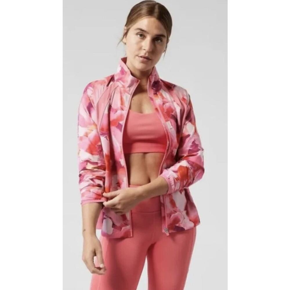 ATHLETA Run with It pink orange painted energy abstract zip up athletic jacket